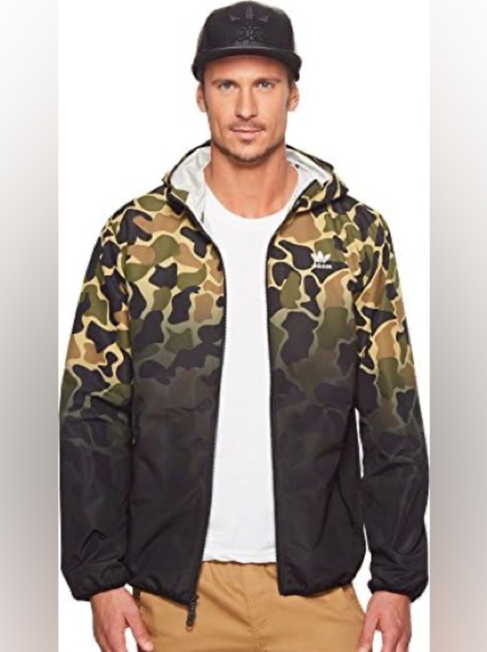 ADIDAS MEN'S CAMOUFLAGE WINDBREAKER CAMO FULL ZIP JACKET WITH HOOD
